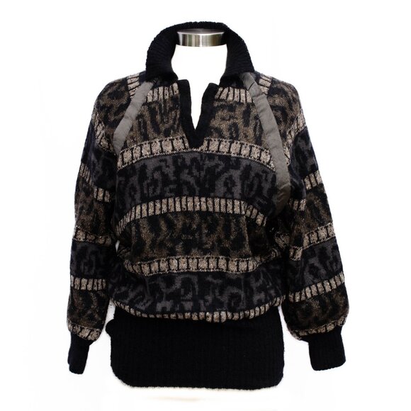 Escada Sweaters - Vtg Escada Mohair Wool Pullover Sweater Black Gray Beige Dolman Sleeve W. German
